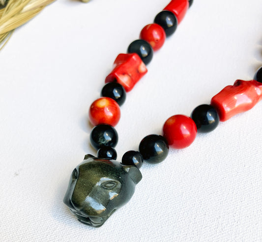 Coral Jaguar Necklace